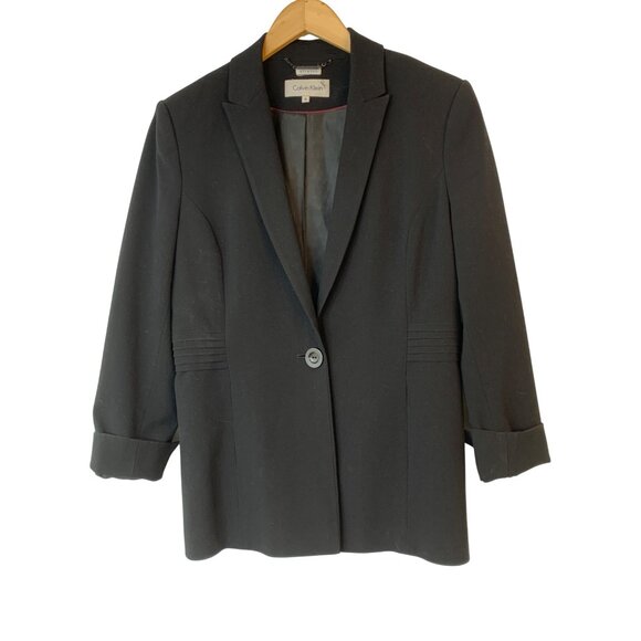 Calvin Klein Womens Black Stretch Blazer Size 8 Pleat Waist  RA10059 Career - Picture 8 of 9